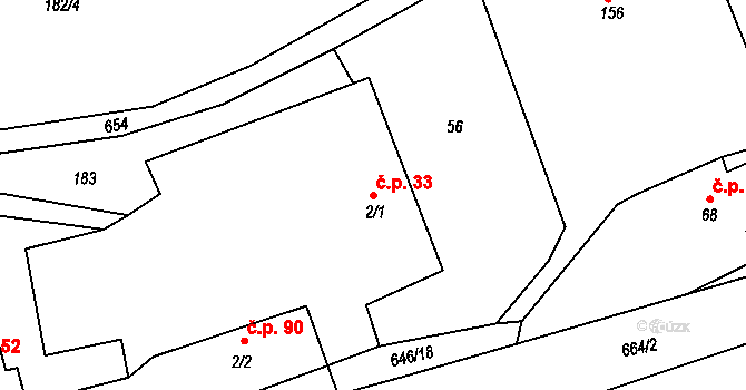 Bělý 33, Machov na parcele st. 2/1 v KÚ Bělý, Katastrální mapa
