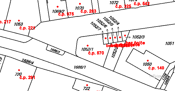 Hronov 570 na parcele st. 1052/1 v KÚ Hronov, Katastrální mapa