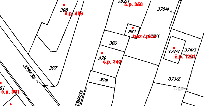 Holice 340 na parcele st. 379 v KÚ Holice v Čechách, Katastrální mapa