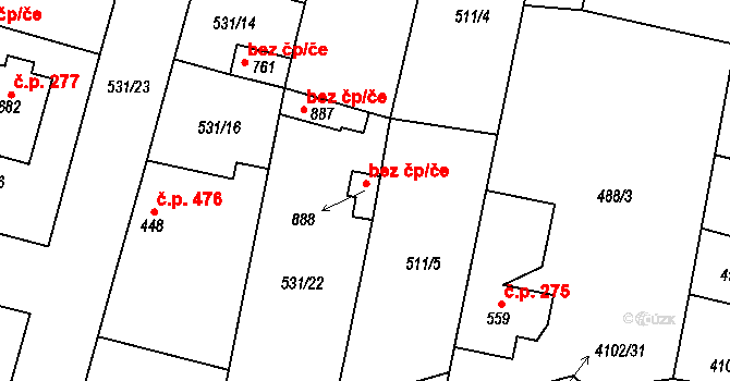 Lenešice 76958779 na parcele st. 888 v KÚ Lenešice, Katastrální mapa