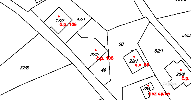 Arnoltice 105 na parcele st. 22/2 v KÚ Arnoltice, Katastrální mapa