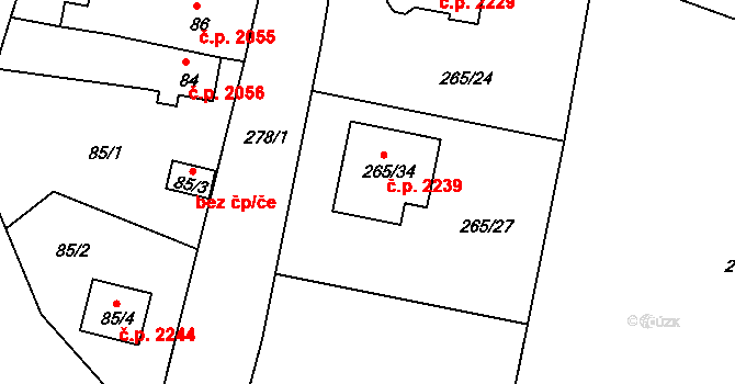 České Budějovice 2 2239, České Budějovice na parcele st. 265/34 v KÚ Haklovy Dvory, Katastrální mapa