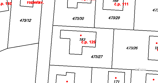 Chvalovice 127, Kovanice na parcele st. 183 v KÚ Chvalovice u Nymburka, Katastrální mapa