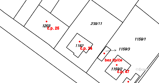 České Žleby 24, Stožec na parcele st. 1162 v KÚ České Žleby, Katastrální mapa