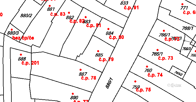 Kamenice nad Lipou 79 na parcele st. 885 v KÚ Kamenice nad Lipou, Katastrální mapa