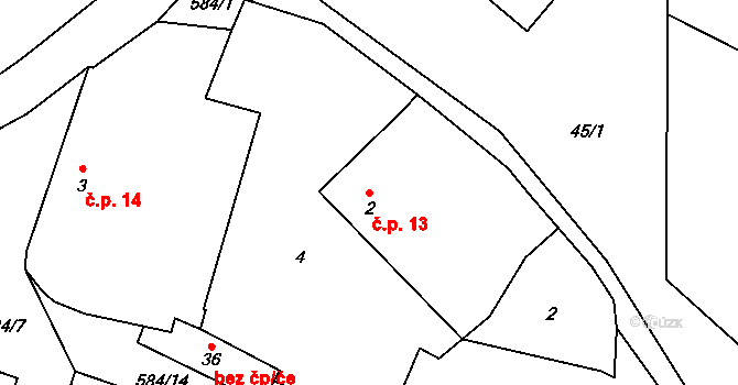 Blatenka 13, Blatná na parcele st. 2 v KÚ Blatenka, Katastrální mapa