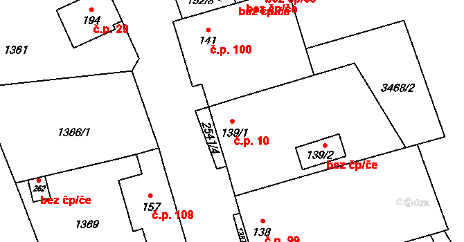 Stebno 10, Kryry na parcele st. 139/1 v KÚ Stebno u Petrohradu, Katastrální mapa