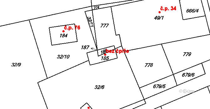 Doksy 93476779 na parcele st. 185 v KÚ Obora v Podbezdězí, Katastrální mapa