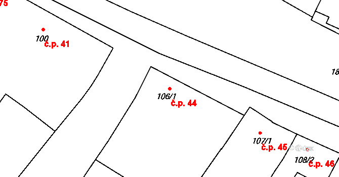 Šakvice 44 na parcele st. 106/1 v KÚ Šakvice, Katastrální mapa