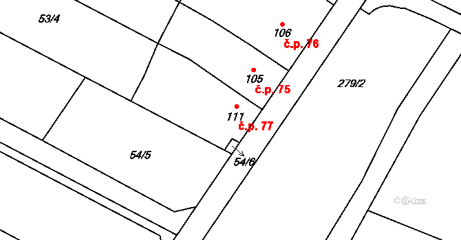 Bařice 77, Bařice-Velké Těšany na parcele st. 111 v KÚ Bařice, Katastrální mapa