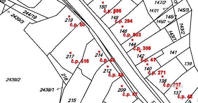 Koryčany 49 na parcele st. 214 v KÚ Koryčany, Katastrální mapa