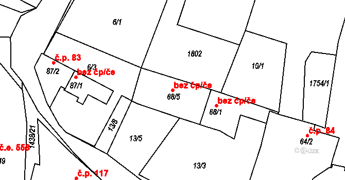 Želenice 105141780 na parcele st. 68/5 v KÚ Želenice u Mostu, Katastrální mapa