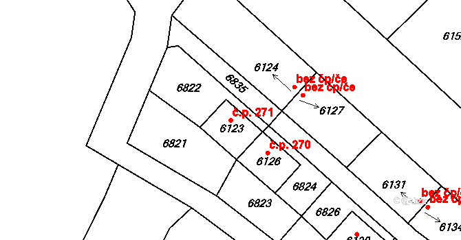 Šanov 271 na parcele st. 6123 v KÚ Šanov nad Jevišovkou, Katastrální mapa