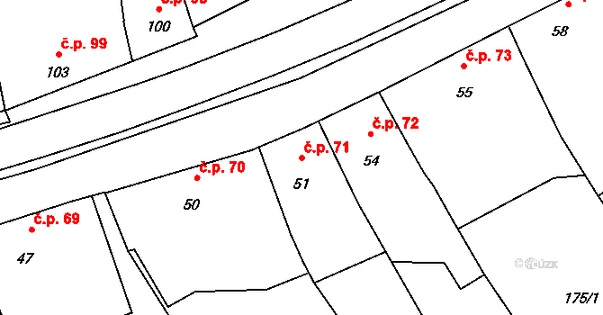 Hranice IV-Drahotuše 71, Hranice na parcele st. 51 v KÚ Drahotuše, Katastrální mapa