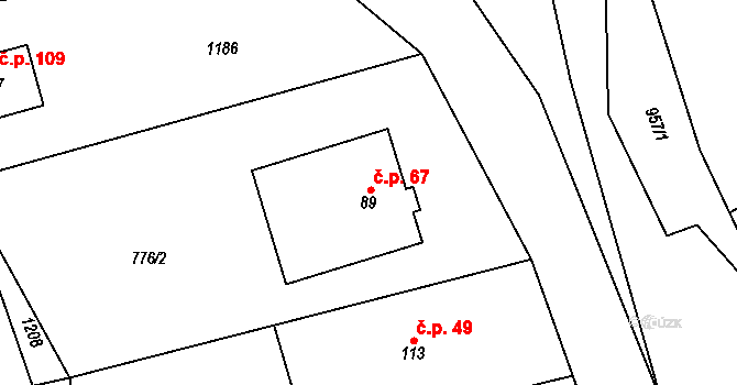 Lipník nad Bečvou V-Podhoří 67, Lipník nad Bečvou na parcele st. 89 v KÚ Podhoří na Moravě, Katastrální mapa