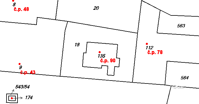 Chvalovice 90, Kovanice na parcele st. 135 v KÚ Chvalovice u Nymburka, Katastrální mapa