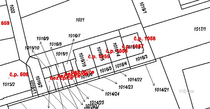 Planá nad Lužnicí 1058 na parcele st. 1016/15 v KÚ Planá nad Lužnicí, Katastrální mapa
