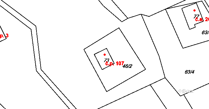 Lípa 107, Merklín na parcele st. 73 v KÚ Lípa, Katastrální mapa