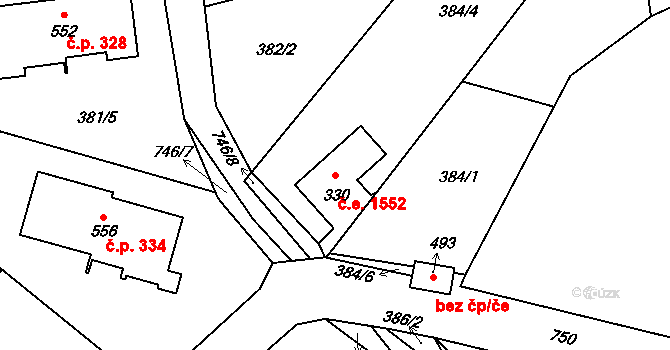 Bedřichov 1552 na parcele st. 330 v KÚ Bedřichov u Jablonce nad Nisou, Katastrální mapa