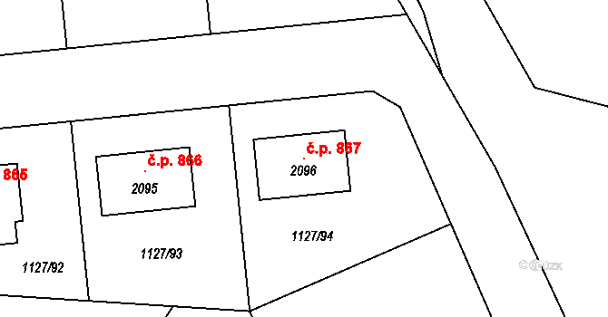 Holýšov 867 na parcele st. 2096 v KÚ Holýšov, Katastrální mapa