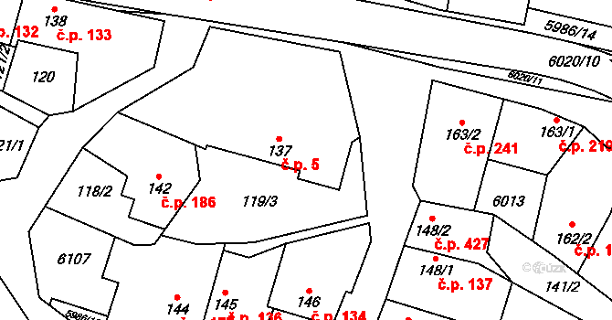 Kamenice 5 na parcele st. 137 v KÚ Kamenice u Jihlavy, Katastrální mapa