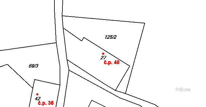 Klatovec 40 na parcele st. 27 v KÚ Klatovec, Katastrální mapa
