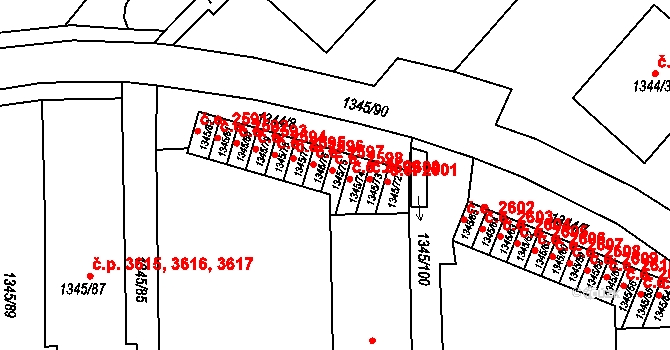 Jihlava 2598 na parcele st. 1345/75 v KÚ Jihlava, Katastrální mapa