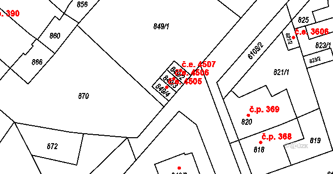 Jihlava 4505 na parcele st. 849/4 v KÚ Jihlava, Katastrální mapa