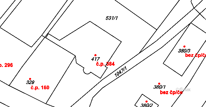 Rožďalovice 384 na parcele st. 417 v KÚ Rožďalovice, Katastrální mapa