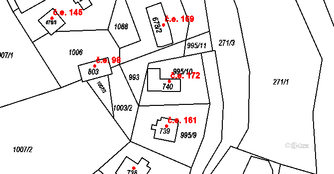 Měchenice 172 na parcele st. 740 v KÚ Měchenice, Katastrální mapa