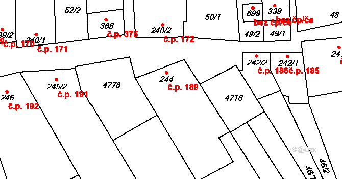 Lipov 189 na parcele st. 244 v KÚ Lipov, Katastrální mapa