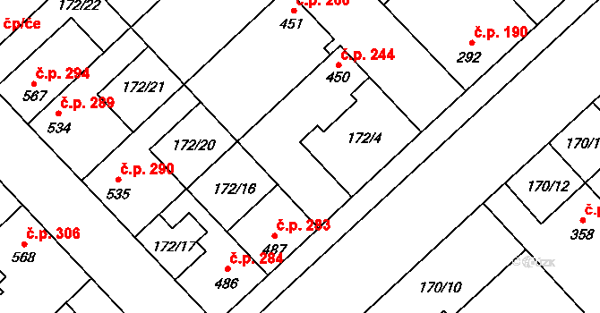 Humny 244, Pchery na parcele st. 450 v KÚ Pchery, Katastrální mapa