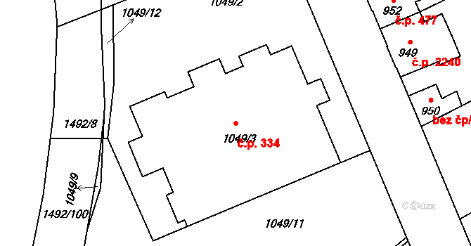 Kročehlavy 334, Kladno na parcele st. 1049/3 v KÚ Kročehlavy, Katastrální mapa
