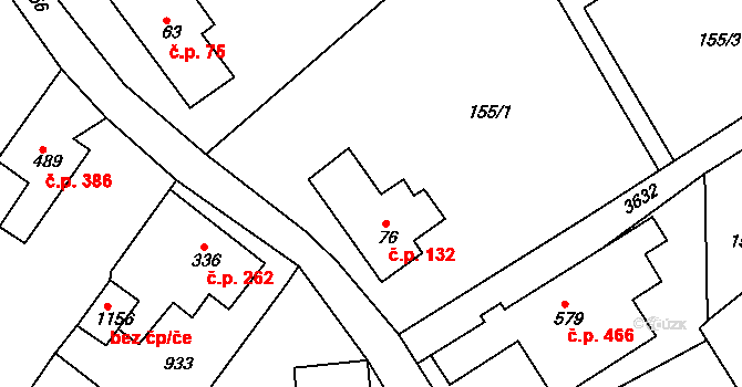 Hejnice 132 na parcele st. 76 v KÚ Hejnice, Katastrální mapa
