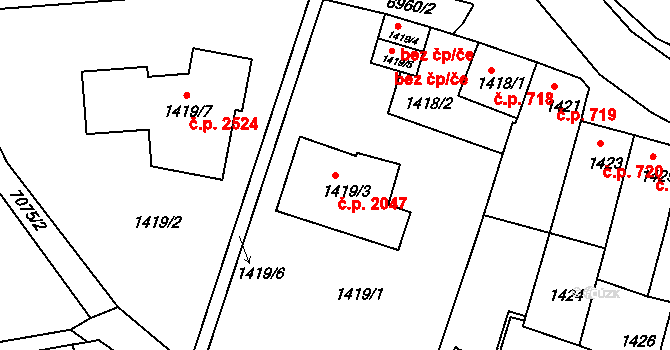 Boskovice 2047 na parcele st. 1419/3 v KÚ Boskovice, Katastrální mapa