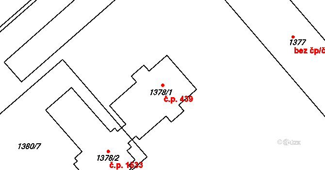 Mnichovo Hradiště 439 na parcele st. 1378/1 v KÚ Mnichovo Hradiště, Katastrální mapa