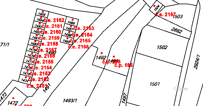 Hlubočky 206 na parcele st. 1492 v KÚ Hlubočky, Katastrální mapa