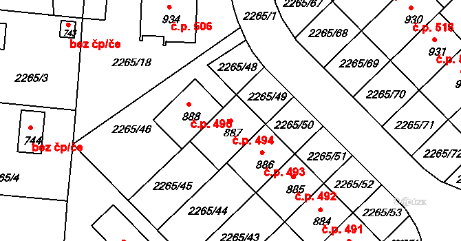 Borovany 494 na parcele st. 887 v KÚ Borovany, Katastrální mapa