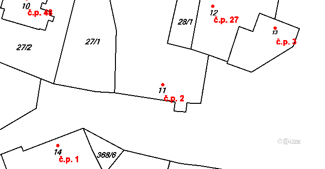 Vodochody 2, Straškov-Vodochody na parcele st. 11 v KÚ Vodochody, Katastrální mapa