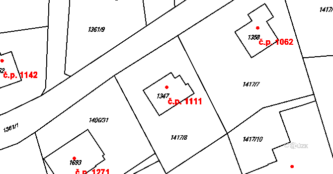 Rožnov pod Radhoštěm 1111 na parcele st. 1347 v KÚ Rožnov pod Radhoštěm, Katastrální mapa