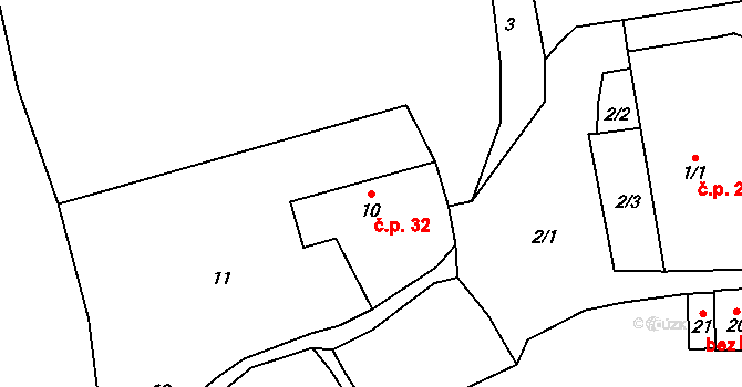 Brná 32, Ústí nad Labem na parcele st. 10 v KÚ Brná nad Labem, Katastrální mapa