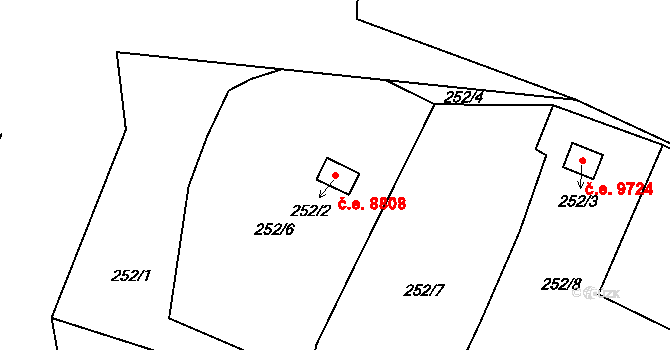 Severní Terasa 8808, Ústí nad Labem na parcele st. 252/2 v KÚ Dobětice, Katastrální mapa