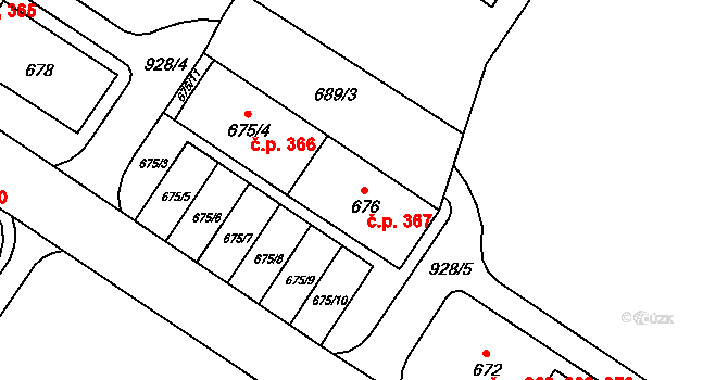 Milovice 367 na parcele st. 676 v KÚ Milovice nad Labem, Katastrální mapa