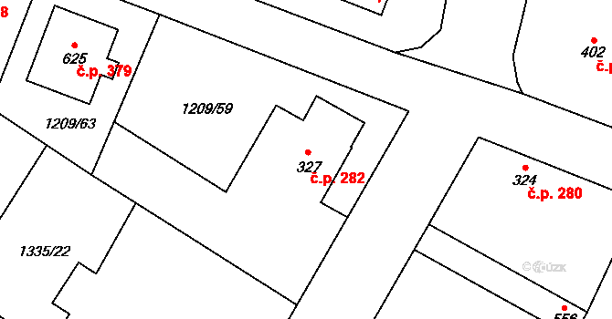 Sedlice 282 na parcele st. 327 v KÚ Sedlice u Blatné, Katastrální mapa