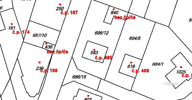 Hrotovice 485 na parcele st. 583 v KÚ Hrotovice, Katastrální mapa