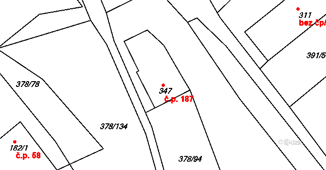 Trstěnice 187 na parcele st. 347 v KÚ Trstěnice u Litomyšle, Katastrální mapa