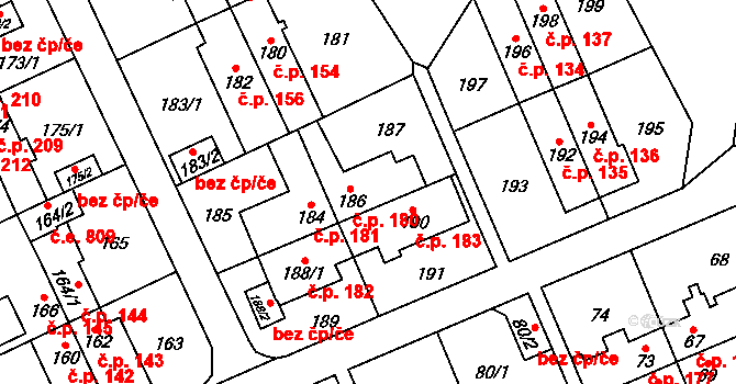 Medlánky 180, Brno na parcele st. 186 v KÚ Medlánky, Katastrální mapa