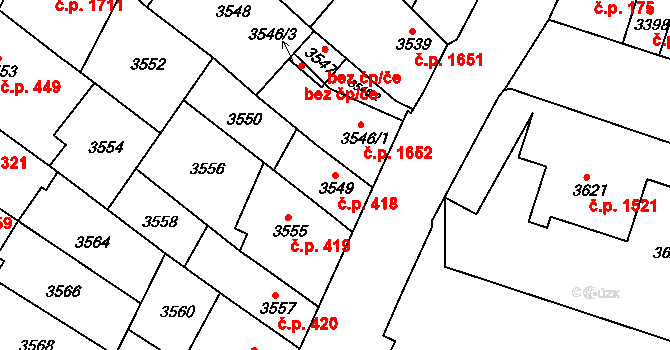 Žabovřesky 418, Brno na parcele st. 3549 v KÚ Žabovřesky, Katastrální mapa