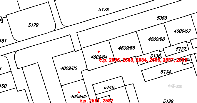 Královo Pole 2583,2584,2585,2586,, Brno na parcele st. 4609/64 v KÚ Královo Pole, Katastrální mapa