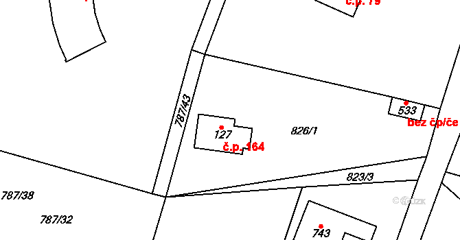 Skalice 164, Frýdek-Místek na parcele st. 127 v KÚ Skalice u Frýdku-Místku, Katastrální mapa